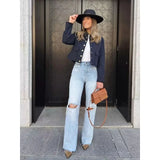 Women's Bomber Jacket Cropped Long Sleeve Button Up – Going Out