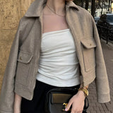 Women's Bomber Jacket Cropped Long Sleeve Zip Front – Casual Everyday