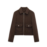 Women's Bomber Jacket Cropped Long Sleeve Zip Front – Casual Everyday