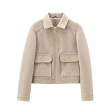 Women's Bomber Jacket Cropped Long Sleeve Zip Front – Casual Everyday