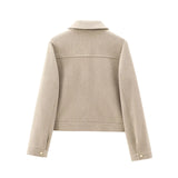 Women's Bomber Jacket Cropped Long Sleeve Zip Front – Casual Everyday