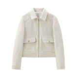 Women's Bomber Jacket Cropped Long Sleeve Zip Front – Casual Everyday