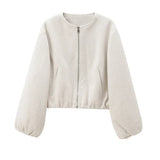 Women's Bomber Jacket Cropped Long Sleeve Zip Front – Going Out