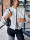 Women's Bomber Jacket Cropped Snap Button Ribbed – Outdoor Party