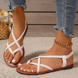 Women's Braided Flat Sandals Toe Post Back Strap Detail – Resort Wear