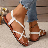 Women's Braided Flat Sandals Toe Post Back Strap Detail – Resort Wear