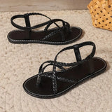 Women's Braided Flat Sandals Toe Post Back Strap Detail – Resort Wear