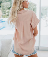 Women's Button Down Shirt Short Sleeve Camp Collar – Beach Vacation
