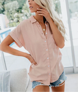 Women's Button Down Shirt Short Sleeve Camp Collar – Beach Vacation