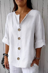 Women's Button Front Blouse Notched Neck Rolled Sleeve – Everyday Outings