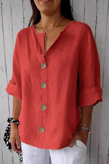 Women's Button Front Blouse Notched Neck Rolled Sleeve – Everyday Outings