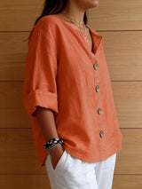 Women's Button Front Blouse Notched Neck Rolled Sleeve – Everyday Outings
