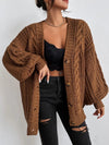 Women's Cable Knit Cardigan Chunky Button Front Long Sleeve - Casual