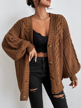 Women's Cable Knit Cardigan Chunky Button Front Long Sleeve - Casual