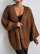 Women's Cable Knit Cardigan Chunky Button Front Long Sleeve - Casual