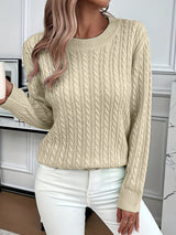 Women’s Cable Knit Sweater Crewneck Long Sleeve Ribbed Trim – Weekend Errands