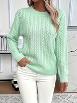 Women’s Cable Knit Sweater Crewneck Long Sleeve Ribbed Trim – Weekend Errands