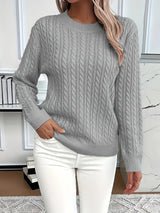 Women’s Cable Knit Sweater Crewneck Long Sleeve Ribbed Trim – Weekend Errands