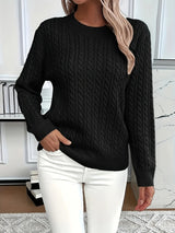 Women’s Cable Knit Sweater Crewneck Long Sleeve Ribbed Trim – Weekend Errands