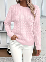 Women’s Cable Knit Sweater Crewneck Long Sleeve Ribbed Trim – Weekend Errands