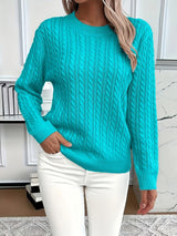 Women’s Cable Knit Sweater Crewneck Long Sleeve Ribbed Trim – Weekend Errands