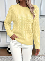 Women’s Cable Knit Sweater Crewneck Long Sleeve Ribbed Trim – Weekend Errands