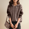 Women’s Cable Knit Sweater Hooded Drawstrings Striped Sleeves – Pumpkin Patch Visits