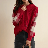 Women’s Cable Knit Sweater Hooded Drawstrings Striped Sleeves – Pumpkin Patch Visits