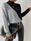 Women’s Cable Knit Sweater Mock Neck Asymmetric Panel Long Sleeves – Creative Workshops