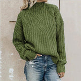 Women's Cable Knit Sweater Mock Neck Long Sleeve Ribbed Trim – Casual Day Plans
