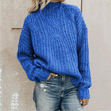 Women's Cable Knit Sweater Mock Neck Long Sleeve Ribbed Trim – Casual Day Plans