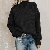 Women's Cable Knit Sweater Mock Neck Long Sleeve Ribbed Trim – Casual Day Plans