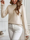 Women’s Cable Knit Sweater Round Neck Lace Trim Button Cuffs Long Sleeves – Casual Office Days