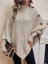 Women’s Cable Knit Sweater Turtleneck Button Shoulder Pointed Hem – Weekend Lunches