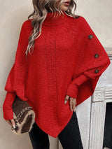 Women’s Cable Knit Sweater Turtleneck Button Shoulder Pointed Hem – Weekend Lunches