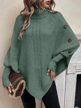 Women’s Cable Knit Sweater Turtleneck Button Shoulder Pointed Hem – Weekend Lunches