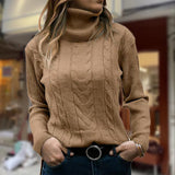 Women’s Cable Knit Sweater Turtleneck Long Sleeves Ribbed Cuffs – Book Club Meetings