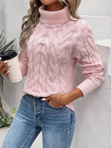 Women’s Cable Knit Sweater Turtleneck Long Sleeves Ribbed Trim – Antique Market Visits