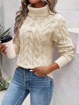 Women’s Cable Knit Sweater Turtleneck Long Sleeves Ribbed Trim – Antique Market Visits