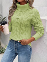 Women’s Cable Knit Sweater Turtleneck Long Sleeves Ribbed Trim – Antique Market Visits