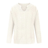 Women’s Cable Knit Sweater V-Neck Long Sleeve Ribbed Cuffs – Casual Outings