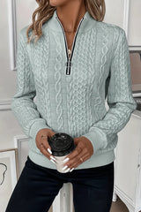 Women's Cable Knit Sweater Zip Front Long Sleeve – Lunch Dates
