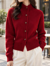 Women’s Cardigan High Neck Button Front Ribbed Trim – Weekend Brunches