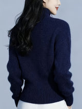 Women’s Cardigan High Neck Button Front Ribbed Trim – Weekend Brunches