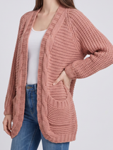 Women’s Cardigan Open Front Cable Detail Front Pockets – Weekend Bookstore Visits