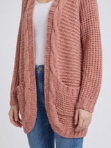 Women’s Cardigan Open Front Cable Detail Front Pockets – Weekend Bookstore Visits