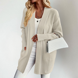 Women’s Cardigan Open Front Long Sleeve Ribbed Detail Front Pockets – Weekend Coffee Runs