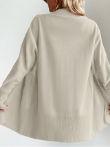 Women’s Cardigan Open Front Long Sleeve Ribbed Detail Front Pockets – Weekend Coffee Runs