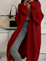 Women’s Cardigan Open Front Ribbed Detail Balloon Sleeves Front Pockets – Casual City Outings