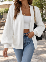 Women’s Cardigan Open Front Ribbed Texture Front Pockets – Weekend Coffee Runs